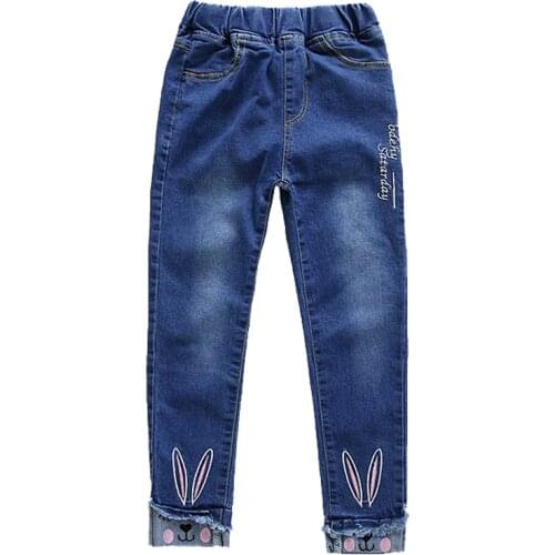 Fashion Girls Jeans Spring Cartoon Print Pattern Trousers Childrens Pencil Leggings Jeans Kids Clothing Teenager Girl Jeans