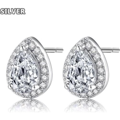 Fashion Classic Sliver Color Water Drop Shaped Zircon Stud Earring Wedding Earrings For Women Jewelry Gift Christmas Earrings