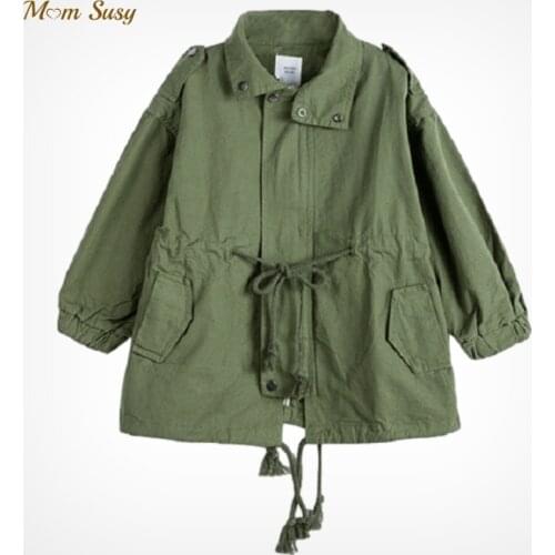 Fashion Baby Girl Boy Draw String Waist Trench Jacket Child Cotton Windbreak Coat Long Spring Autumn Child Parka Clothes 1-10Y