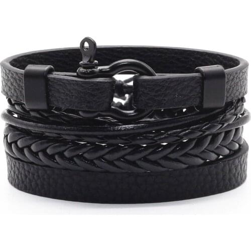 Infinity Feather Black Wood Beads Charm Handmade Woven Men Leather Bracelets Women Vintage Bangle Male Jewelry Accessories