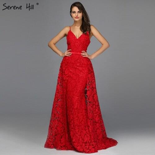 Latest Design Red Sleeveless Sexy Evening Dresses 2020 Handmade Flowers Pearls Mermaid Formal Dress Serene Hill LA70003