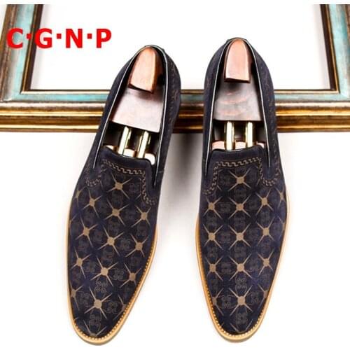 C·G·N·P New Arrival Top Fashion Italian Style Fretwork Cow Suede Loafers Men Dress Shoes Luxury Handmade Leather Casual Shoes