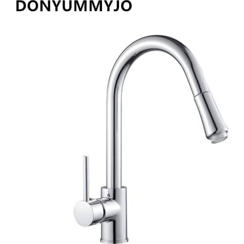 New High Quality Kitchen LED Tap Pull-out Brass Chrome Finish Kitchen Sink Faucet Hot and Cold Mixing Faucet
