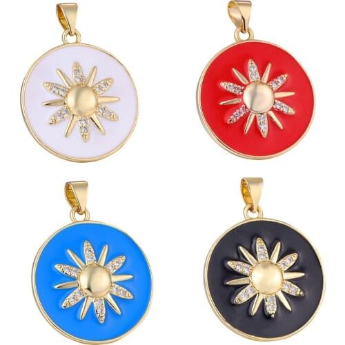 Classic Round Sun Flower Pendants Enamel Copper Gold Charms Pendants For Women DIY Necklace Earrings Making Jewelry Accessories