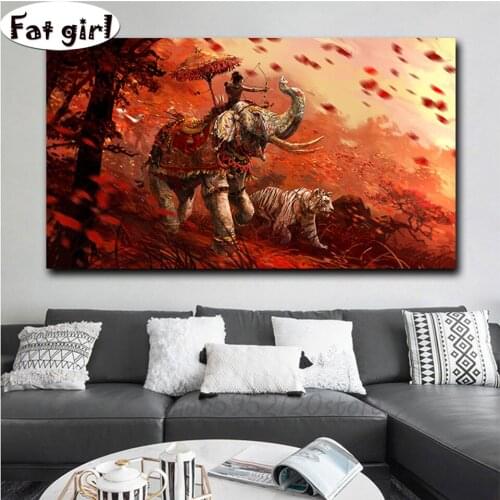 Full Square round 5D DIY Diamond Painting Hunter-Elephant-Tiger-Posters Cross Stitch Rhinestone Mosaic embroidery home decor kit