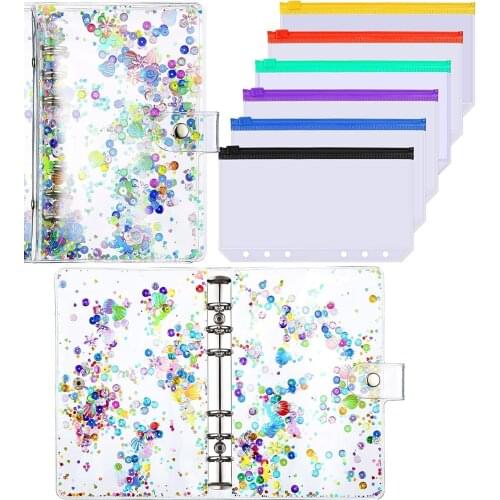 A5/A6 PVC Transparent Binder Cover 6-Ring Loose-Leaf Folder Cash Budget Envelope System With 6 PCS Pockets And A Label Sticker