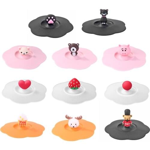 Transparent Silicone Cup Cover Heat-resistant Leak Proof Cartoon Lid Cartoon Cute and Dustproof Cup Cover For Kitchen Cup Lids