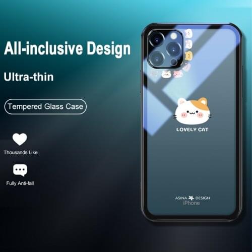 ASINA Transparent Tempered Glass Case for iPhone 11 12 Pro Max 12 Mini XS XR X Fashion Cartoon Cover For iPhone 7 8 Plus SE 2020