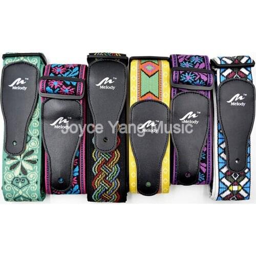 Niko Classic Flowers Stripes Acoustic Electric Guitar Strap Printed Embroidery Fabrics Leather Ends Strap Free Shipping