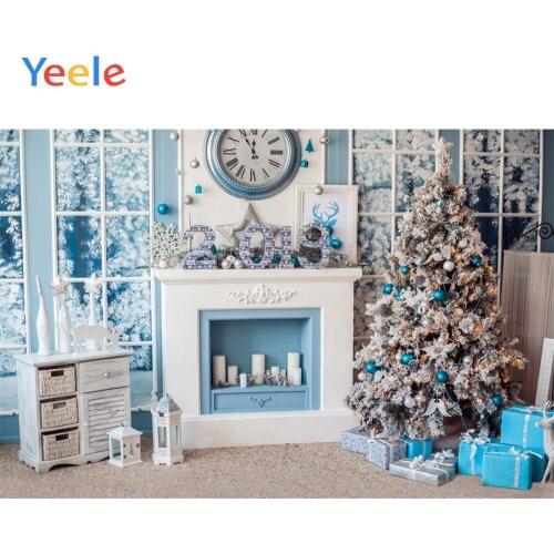 Christmas Decor Tree Fireplace Window Gift Carpet Clock Backdrop Photography Custom Photographic Background For Photo Studio