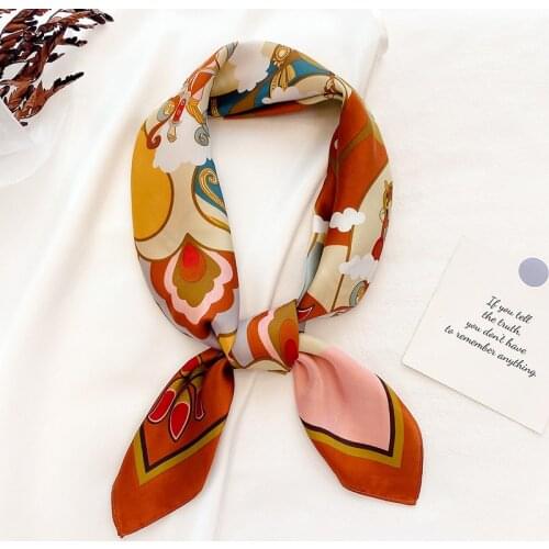 Silk Scarf Women Bandana Print Design Large Hijab Lady Neck Headkerchief Fashion Foulard Shawl Wraps Luxury Brand Accessories