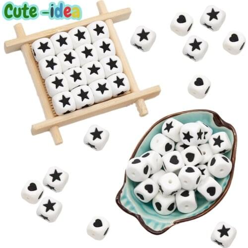 Cute-idea 20pcs heart&star Silicone Beads BPA Free Teething Baby Nursing Chew Teether Toys Food Grade Pacifier Necklace DIY