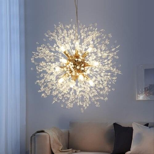Modern Crystal Led Pendant Lights Creative Dandelion Sparkball Hanging Lamps for Restaurant Living Room Lamp Home Decor Lighting