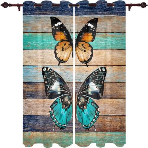Modern Curtains Butterfly Color Wood Grain Baby Room Bedroom Creative Curtains Kitchen Living Room Terrace Valance Curtains
