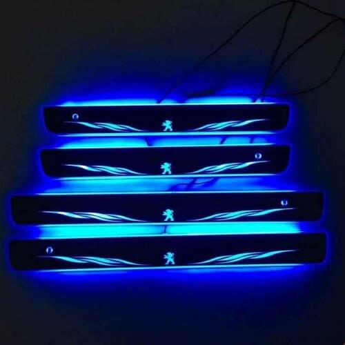 Osmrk led moving door scuff for Peugeot series dynamic door sill plate flat lining overlays guards flowing/fixed light