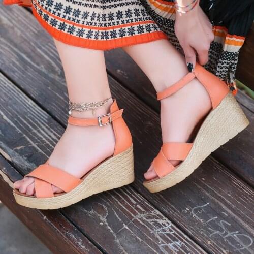 Tonar Ertu Orange Skin Wedges Women Sandals New Season Trend Fashion Colorful Cool Style Casual With Belt