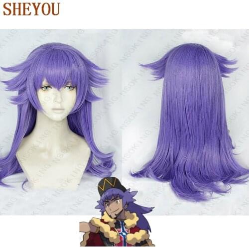 High Quality Anime Pokemon Sword and Shield Leon 60cm Long Purple Heat Resistant Cosplay Hair Wig + Wig Cap