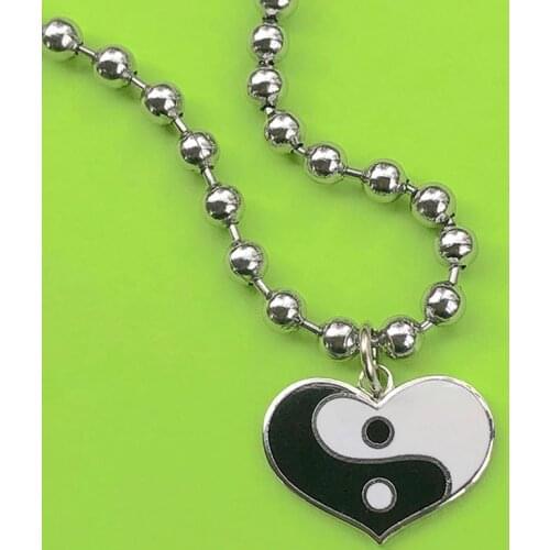 Y2K Jewelry Heart Tai Chi Gossip Yin Yang Necklace for Women Metal Punk Cool Hip Hop Goth Necklace Charms 90s Aesthetic Gifts