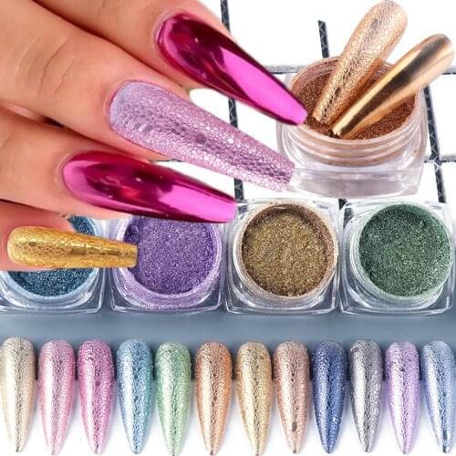 Mirror Bubble Nail Gradient Nail Glitter Powder Holographic Metal Rose Gold Blue Soap Foam Chrome Dust Snake Decoration SA1626