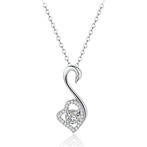 Cute Swan with AAA Cubic Zirconia Love Heart Pendant 925 Sterling Silver Chain Necklace for Women Wedding Jewelry