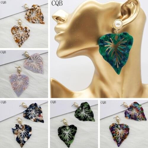 Earrings for women 2019 korean acrylic drop boho pearl statement geometric resin green rainbow colorful leaf Jewelry wholesale