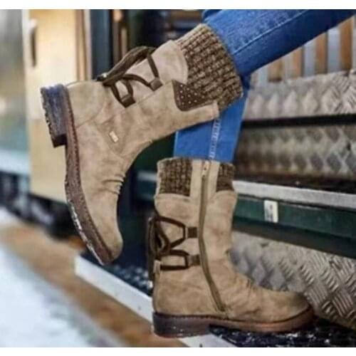 Leather Women Boot Low Heel High Boots Shoes Woman Autumn Vintage Shoe Chaussures Femme Zapatos Mujer Sapato Platform Boots