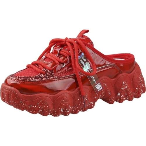 2021 New Womens Sneakers Breathable Mesh Casual Mules Shoes Female Sneaker Lace Up Leisure Vulcanize Slides