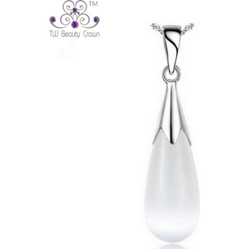 High Quality Genuine 925 Sterling Silver Water Drop Cats Eye Stone Pendants & Necklaces For Women Fashion Female Accessories