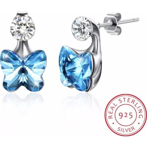 LEKANI Crystal from Swarovski S925 Sterling Silver Jewelry Stud Earrings Women Earring Butterfly Shape Austrian Rhinestone New