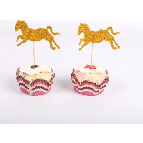 10pcs Gold Pink Unicorn Horse Cupcake Topper Picks Kids Birthday Party Decoration Cake Baking Event Party Wedding Supplies