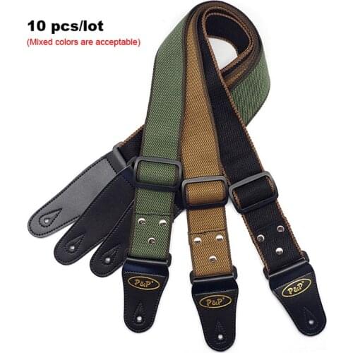 10 pcs/lot Pure Color Cotton Guitar Strap Adjustable Guitarra Belt PU Leather Ends for Acoustic Electric Guitar Bass wholesale