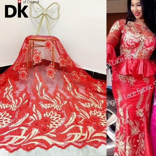 2.5 Yards Red African Lace 2021 French Nigerian Net Lace Fabric Bridal High Quality Swiss Net Tulle Lace Sewing For Wedding