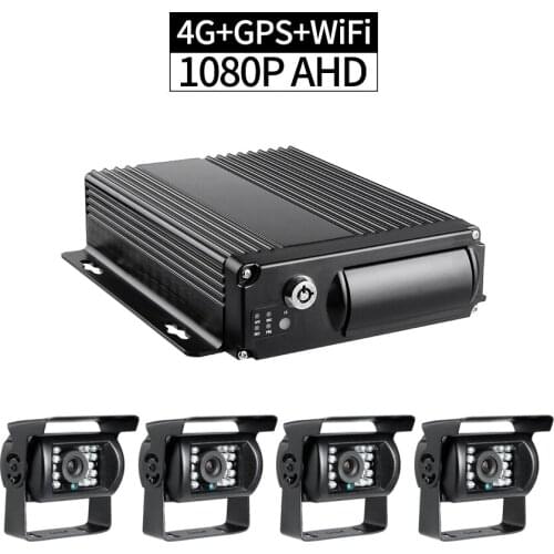 4G+GPS+WiFi Truck Security DVR Kit PC/Phone Remote Monitor GPS Positioning I/O Alarm with 4pcs IR Night Vision Waterproof Camera