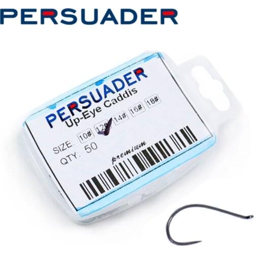 Persuader 50pcs/box premier up-eye caddis Pupa&emergers fly hook 10# 12# 14# 16# 18# slim shaft barbless fly fishing nymph hooks