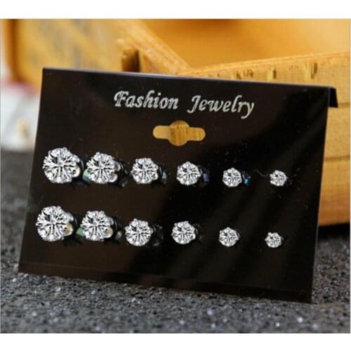 6 pairs/set crystal studs earrings new simple creative zircon claw drill earrings jewelry for female