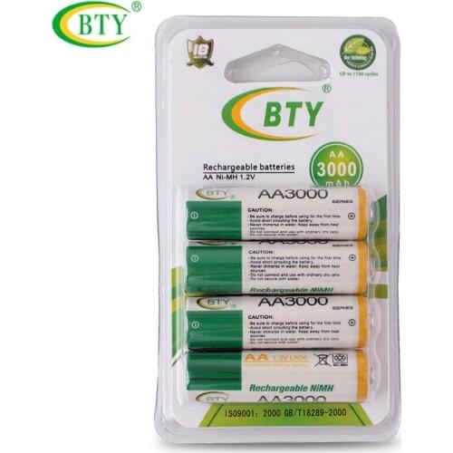 4pcs/lot BTY Ni-MH 1.2V AA Rechargeable Battery 3000mAh 2A Baterias Bateria for Camera