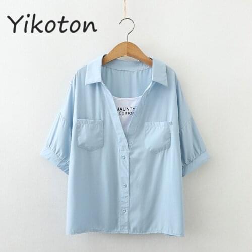 Fake Two Piece Blouse V-Neck Soild Womens Clothing 2021 Summer Blouses and Shirts Elegant Simplee Korean Fashion Casual Tops