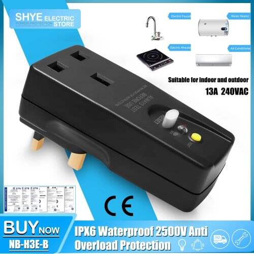 OAONAN RCD Plug Socket Adaptor UK/ Leakage Protection Breaker 240V-13A for Household Devices and Power Tools Air Conditioning