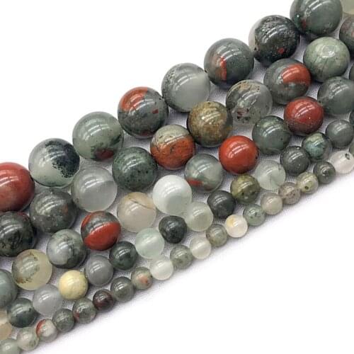 4-12mm Round Green Red Africa Blood Jaspers Beads Natural Stone Beads For Jewelry Making Beads 15'' Needlework DIY Beads Trinket