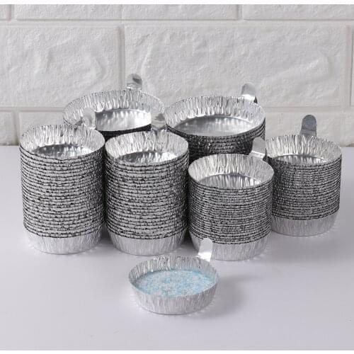 50Pcs Scale Pan Aluminum Lab Weighing Boat Cup Crimped-Walled Weighing Dishes with Handle for Laboratory Disk Measuring Cups
