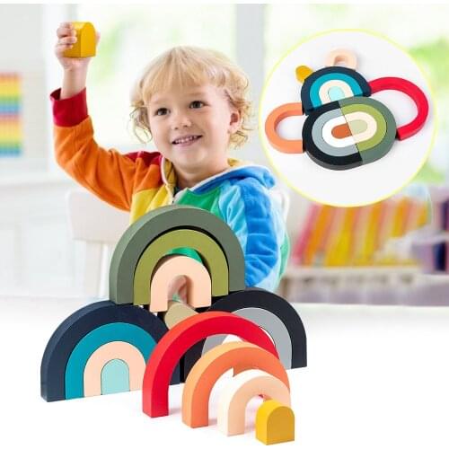 Kids Toy 3D Three-Dimensional Rainbow Ornaments Baby Puzzle Rainbow Blocks Stacking High Toys Wooden Plzzle Education Toys Gift