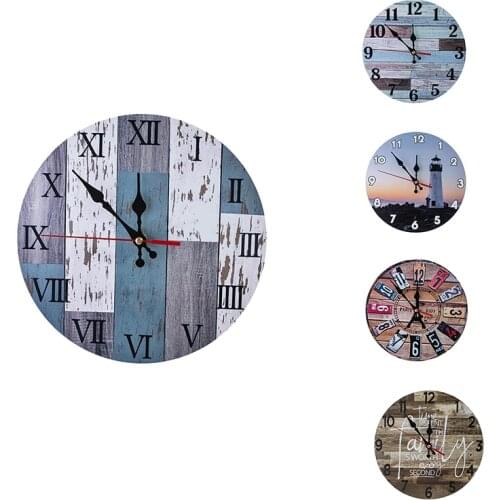 Home Silent Wooden Round Wall Clock Arabic Numerals Vintage Rustic Chic Decor Mechanic Wall Clock Living Roo