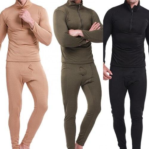 50% Hot Sales Men Winter Long Sleeve Zipper Top Pants Skinny Thermal Underwear Set Warm Outfit