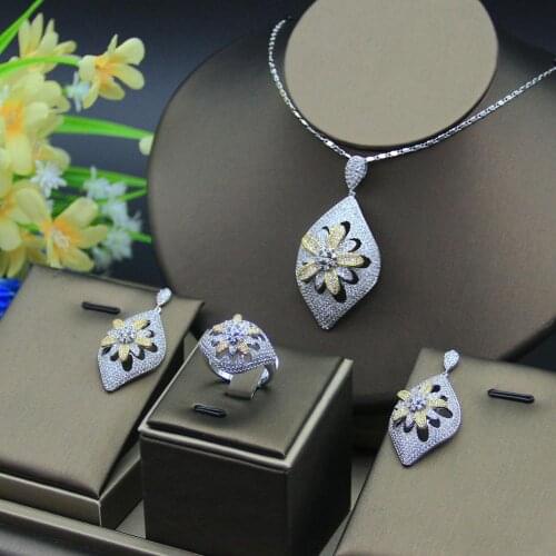 HERHOME Luxury Flowers Water Drop Women Wedding Cubic Zirconia Choker Necklace Earring Dubai Jewelry Set Jewellery Addict