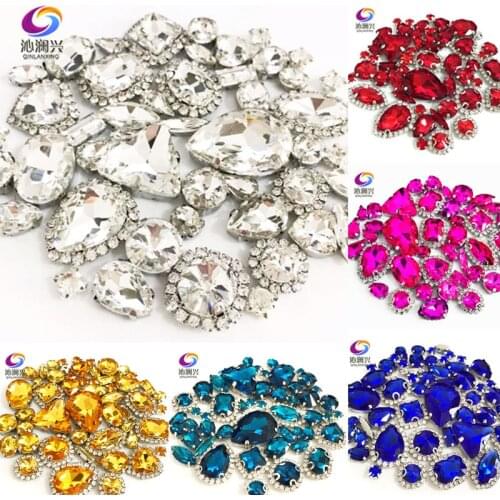 22 colors 50pcs/pack Mix size high grade Crystal buckle+claw rhinestone,Silver base galss sew on stones diy/Clothing accessories