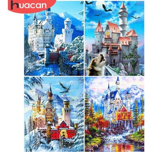 HUACAN Painting By Number Castle Landscape Drawing On Canvas Picture By Numbers Winter Kits Home Decoration