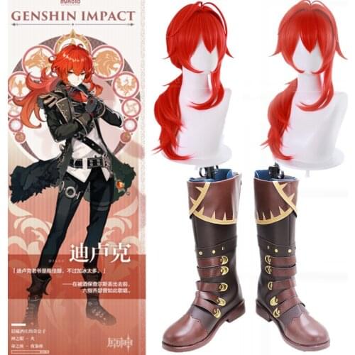 Game Genshin Impact Diluc Cosplay Boots Shoes Leather Shoes Comic-Con Cosplay Accessorie Halloween Party Shoes