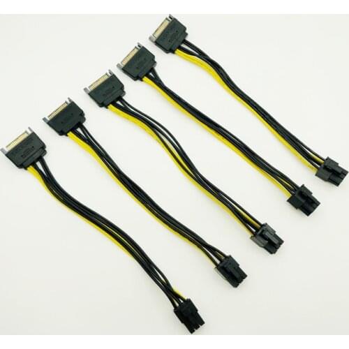 5PCS 20CM SATA to 6pin Graphics Card Power Cable SATA 15pin to 6pin PCIe PCI-e PCI Express Adapter Power Supply for Miner Mining