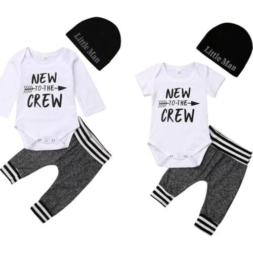 Newborn Baby Boys Clothes Set Letter Print Romper+Pants with Hat 3pcs Outfits