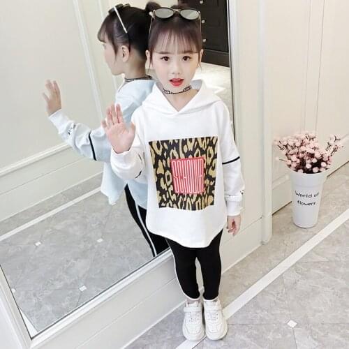Girls Sets Long Sleeve Hooded Spring and Autumn Childrens Clothing for 3-13 Years Leopard Print Kids Casual Clothes Two Pieces
